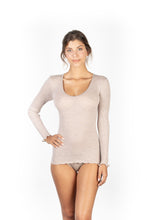 Load image into Gallery viewer, EGi Luxury Wool Silk Long Sleeve Top with Satin Trim. Proudly Made in Italy (1437)