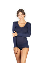 Load image into Gallery viewer, EGi Luxury Wool Silk Long Sleeve Top with Satin Trim. Proudly Made in Italy (1437)
