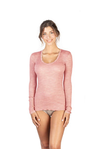 EGI Exclusive Collections Women's Merino Wool Blend Lace-Trimmed Long Sleeves T-Shirt. Proudly Made in Italy (307)