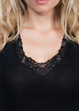 Load image into Gallery viewer, EGi Luxury Merino Wool Silk Women&#39;s Short Sleeve T-Shirt with Lace Trimming. Proudly Made in Italy.