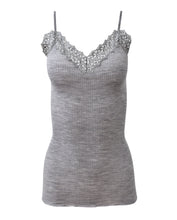 Load image into Gallery viewer, EGI Luxury Wool Silk Camisole Spaghetti Straps with Macramé Trim. Proudly Made in Italy.