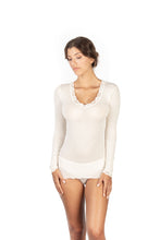 Load image into Gallery viewer, EGi Luxury Wool Silk Long Sleeve Top with Lace Trim. Proudly Made in Italy (1489)