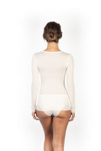 Load image into Gallery viewer, EGi Luxury Wool Silk Long Sleeve Top with Lace Trim. Proudly Made in Italy (1489)