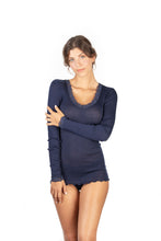 Load image into Gallery viewer, EGi Luxury Wool Silk Long Sleeve Top with Lace Trim. Proudly Made in Italy (1489)