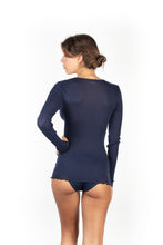 Load image into Gallery viewer, EGi Luxury Wool Silk Long Sleeve Top with Lace Trim. Proudly Made in Italy (1489)