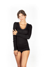 Load image into Gallery viewer, EGi Luxury Wool Silk Long Sleeve Top with Lace Trim. Proudly Made in Italy (1489)