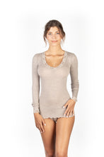 Load image into Gallery viewer, EGi Luxury Wool Silk Long Sleeve Top with Lace Trim. Proudly Made in Italy (1489)