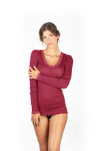 Load image into Gallery viewer, EGi Luxury Wool Silk Long Sleeve Top with Lace Trim. Proudly Made in Italy (1489)