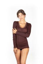 Load image into Gallery viewer, EGi Luxury Wool Silk Long Sleeve Top with Lace Trim. Proudly Made in Italy (1489)