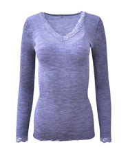 Load image into Gallery viewer, EGi Luxury Wool Silk Long Sleeve Top with Lace Trim. Proudly Made in Italy (1489)
