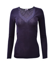 Load image into Gallery viewer, EGI Luxury Merino Wool Silk Women&#39;s Macramé Trimmed Long Sleeve T-Shirt . Proudly Made in Italy (148)