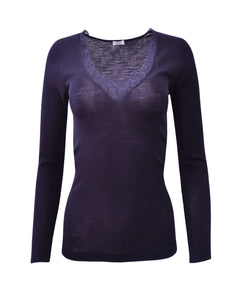 EGI Luxury Merino Wool Silk Women's Macramé Trimmed Long Sleeve T-Shirt . Proudly Made in Italy (148)