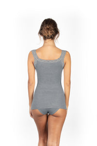 EGi Luxury Wool Silk Lace Trim Tank Top. Proudly Made in Italy (1491)