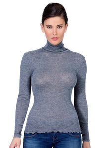 EGi Luxury Wool Silk Turtleneck Long Sleeve Top. Proudly Made in Italy (1494)