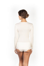 Load image into Gallery viewer, EGI Exclusive Merino Wool Blend Top V-Neck Lace Trim Long Sleeves. Proudly Made in Italy (303)