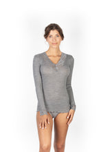Load image into Gallery viewer, EGI Exclusive Merino Wool Blend Top V-Neck Lace Trim Long Sleeves. Proudly Made in Italy (303)