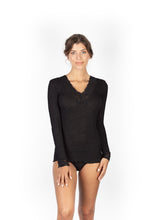 Load image into Gallery viewer, EGI Exclusive Merino Wool Blend Top V-Neck Lace Trim Long Sleeves. Proudly Made in Italy (303)