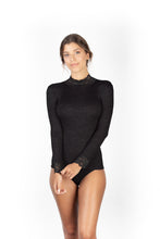 Load image into Gallery viewer, EGI Exclusive Collections Merino Wool Blend Top Mock Neck Lace Trim Long Sleeves. Proudly Made in Italy.