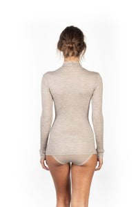 EGI Exclusive Collections Merino Wool Blend Top Mock Neck Lace Trim Long Sleeves. Proudly Made in Italy.