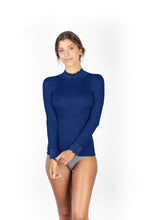 Load image into Gallery viewer, EGI Exclusive Collections Merino Wool Blend Top Mock Neck Lace Trim Long Sleeves. Proudly Made in Italy.