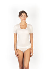 Load image into Gallery viewer, EGI Exclusive Collections Women&#39;s Merino Wool Blend Lace-Trimmed Short Sleeves T-Shirt. Proudly Made in Italy (306)