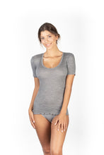 Load image into Gallery viewer, EGI Exclusive Collections Women&#39;s Merino Wool Blend Lace-Trimmed Short Sleeves T-Shirt. Proudly Made in Italy (306)