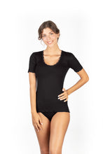 Load image into Gallery viewer, EGI Exclusive Collections Women&#39;s Merino Wool Blend Lace-Trimmed Short Sleeves T-Shirt. Proudly Made in Italy (306)