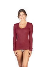 Load image into Gallery viewer, EGI Exclusive Collections Women&#39;s Merino Wool Blend Lace-Trimmed Long Sleeves T-Shirt. Proudly Made in Italy (307)