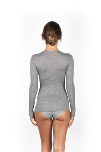 EGI Exclusive Collections Women's Merino Wool Blend Lace-Trimmed Long Sleeves T-Shirt. Proudly Made in Italy (307)