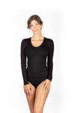 Load image into Gallery viewer, EGI Exclusive Collections Women&#39;s Merino Wool Blend Lace-Trimmed Long Sleeves T-Shirt. Proudly Made in Italy (307)