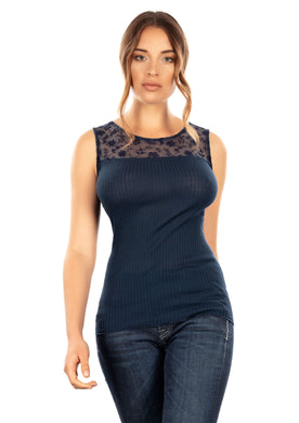 EGI Exclusive Merino Wool Blend Top with Tulle Trim. Proudly Made in Italy.