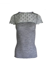 Load image into Gallery viewer, EGI Exclusive Merino Wool Blend Top Lace Trim Short Sleeves. Proudly Made in Italy.