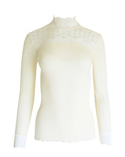 Load image into Gallery viewer, EGI Exclusive Merino Wool Blend Top Mock Neck Lace Trim Long Sleeves. Proudly Made in Italy.