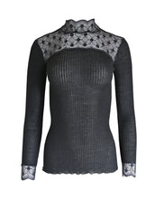 Load image into Gallery viewer, EGI Exclusive Merino Wool Blend Top Mock Neck Lace Trim Long Sleeves. Proudly Made in Italy.