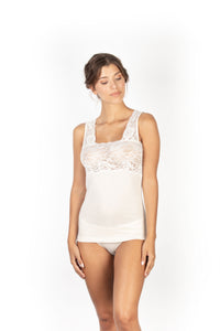 Mare Luxury Merino Wool Blend Women's Lace -Trimmed Tank Top (S - XXL). Proudly Made in Italy.