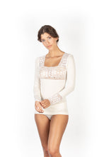 Load image into Gallery viewer, Mare Luxury Merino Wool Blend Women&#39;s Lace -Trimmed Long Sleeved Top (S - XL). Proudly Made in Italy.