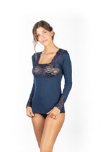 Load image into Gallery viewer, Mare Luxury Merino Wool Blend Women&#39;s Lace -Trimmed Long Sleeved Top (S - XL). Proudly Made in Italy.