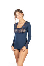 Load image into Gallery viewer, Mare Luxury Merino Wool Blend Women&#39;s Lace -Trimmed Long Sleeved Top (S - XL). Proudly Made in Italy.