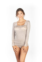 Load image into Gallery viewer, Mare Luxury Merino Wool Blend Women&#39;s Lace -Trimmed Long Sleeved Top (S - XL). Proudly Made in Italy.