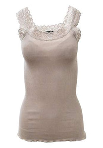 BASIC COTTON Free Spirit Premium Quality 100% Cotton Women's Lace Trim Tank Top Made in Italy