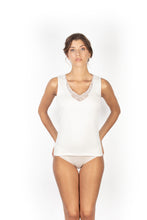 Load image into Gallery viewer, MaRe Premium Quality Cotton Wool Blend Women Tank Top with Macramé Lace. Proudly Made in Italy.