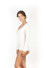 Load image into Gallery viewer, MaRe Cotton Wool Blend Women Long-Sleeved T-Shirt with Macramé Lace. Proudly Made in Italy.