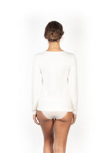 Load image into Gallery viewer, MaRe Cotton Wool Blend Women Long-Sleeved T-Shirt with Macramé Lace. Proudly Made in Italy.