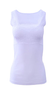 Mare Luxury 100% Mako Cotton Women's Lace-Trimmed Tank Top. Proudly Made in Italy.