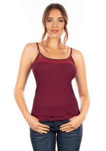 EGI Exclusive Collections Merino Wool Blend Sleeveless Cami with Tulle Trim. Proudly Made in Italy.